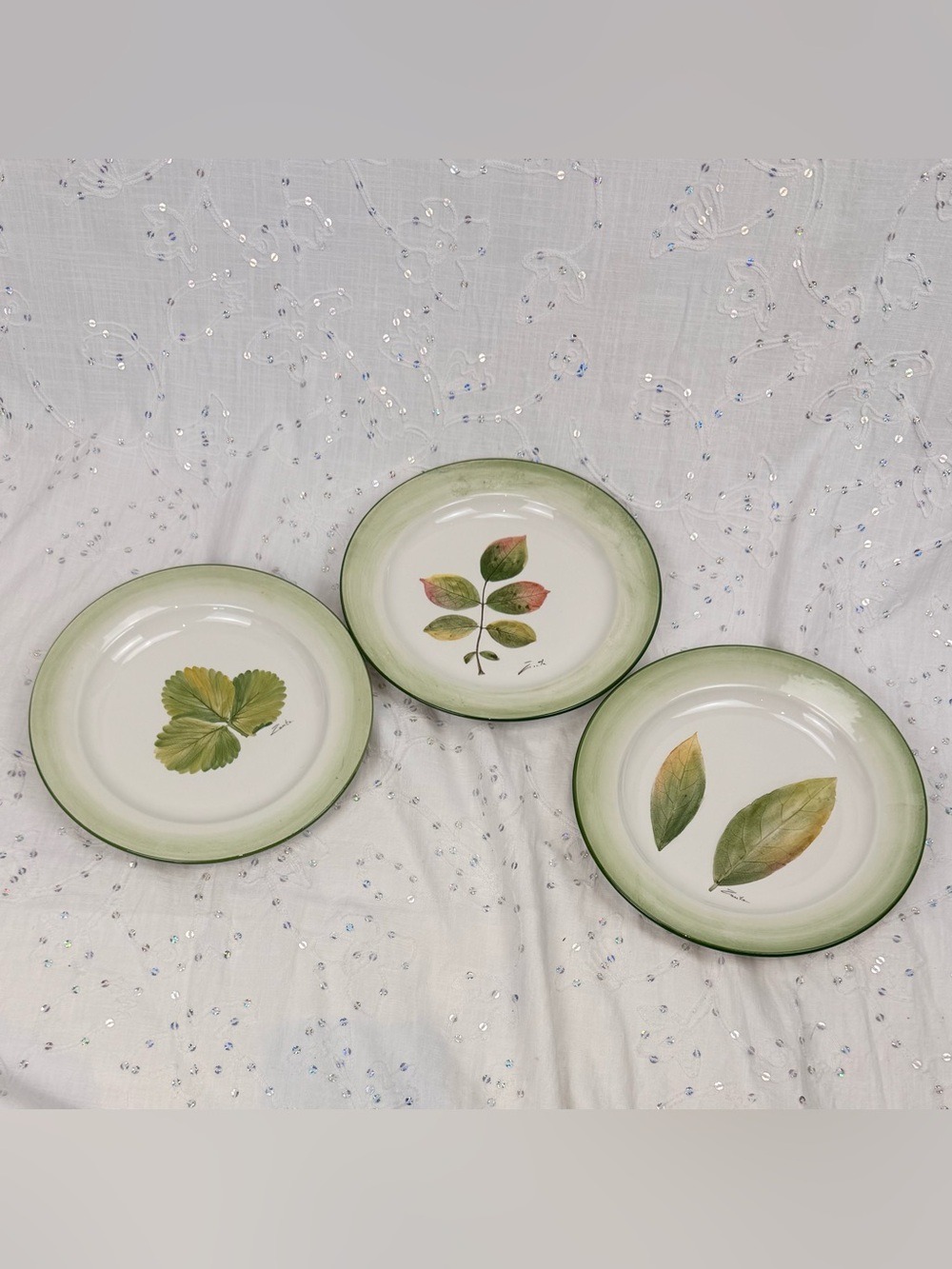 Vintage Italy Majolica 9” Wall Plates | Pressed Leaf Botanical Plates | Signed